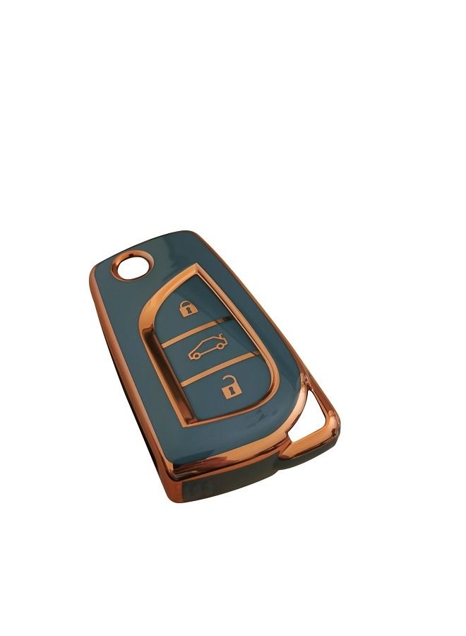 Generic Compatible with Toyota Key Fob Cover with Gold Pattern Soft TPU 360 Degree Protection Key Case for Fortuner Tundra Camry RAV4 Highlander Corolla Smart Key  - Image 1