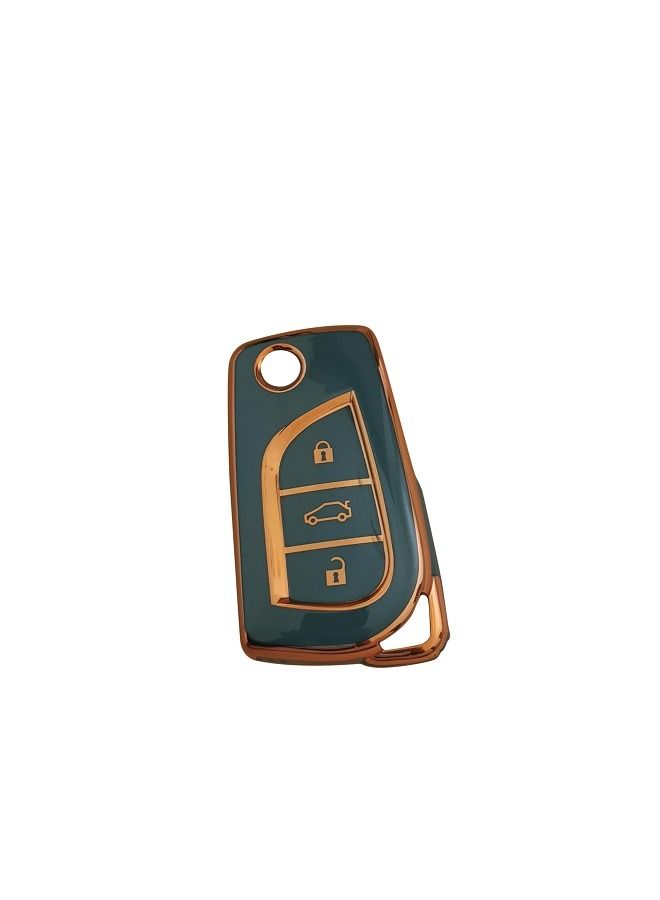 Generic Compatible with Toyota Key Fob Cover with Gold Pattern Soft TPU 360 Degree Protection Key Case for Fortuner Tundra Camry RAV4 Highlander Corolla Smart Key  - Image 2