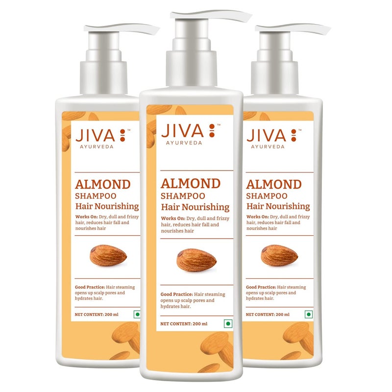 Jiva Almond Shampoo 200 ml 100 Pure Natural Nourishes Hair Prevents Hair Loss And Promotes Hair Growth Pacifies Vata Dosha Suitable For All Hair Types Pack Of 3 - Image 1