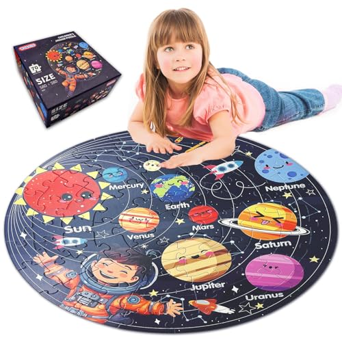 TALGIC Puzzles for Kids Ages 46 with Solar System Planets 70 Piece Round Large Kids Floor Puzzles for Ages 3 4 5 6 7 8 Educational Toy Gift Jigsaw Puzzles for 5 Year Old Boys Girls - Image 1