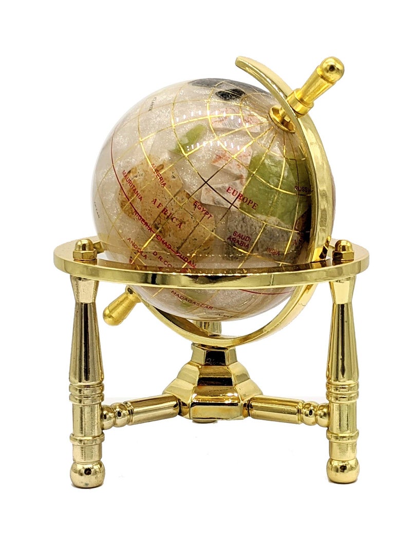 Unique Art Since 1996 Unique Art 6-Inch Tall Pearl Swirl Ocean Mini Table Top Gemstone World Globe with Gold Tripod - Image 4