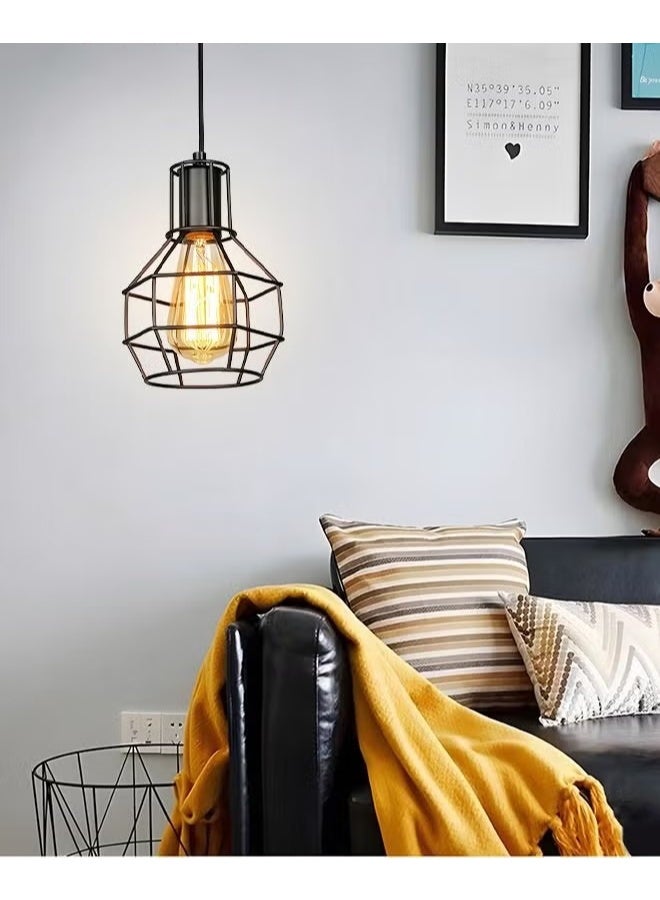EETU Hanging Pendant Light,Geometric Vintage Diamond Industrial Chandelier With Metal Cage,Modern Lamp For Kitchen Living Dining Room Bedroom Hallway - Image 5