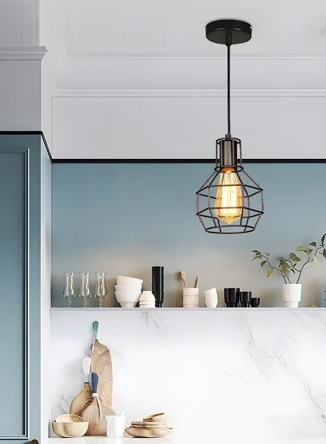 EETU Hanging Pendant Light,Geometric Vintage Diamond Industrial Chandelier With Metal Cage,Modern Lamp For Kitchen Living Dining Room Bedroom Hallway - Image 3
