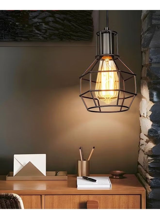 EETU Hanging Pendant Light,Geometric Vintage Diamond Industrial Chandelier With Metal Cage,Modern Lamp For Kitchen Living Dining Room Bedroom Hallway - Image 2