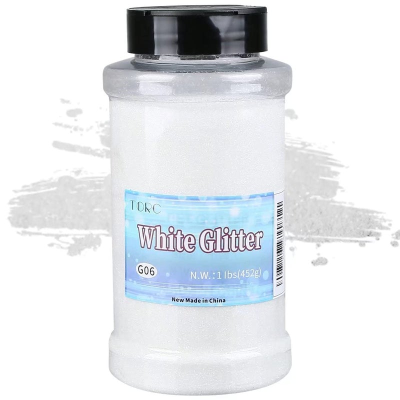 TORC White Fine Glitter 1 Pound 16 OZ Glitter Powder for Tumblers Resin Crafts Slime Cosmetic Nail Painting Festival Decoration