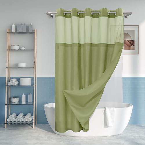 River Dream No Hook Slub Textured Shower Curtain with Snap-in PEVA Liner Set - 71" x 74"(72"), Hotel Style with See Through Top Window, Fabric Outer Curtain & Waterproof Inner Liner, Sage, 71x74 - Image 1