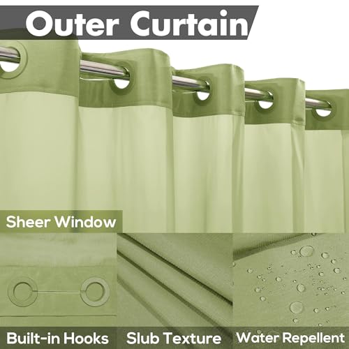 River Dream No Hook Slub Textured Shower Curtain with Snap-in PEVA Liner Set - 71" x 74"(72"), Hotel Style with See Through Top Window, Fabric Outer Curtain & Waterproof Inner Liner, Sage, 71x74 - Image 3