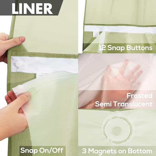 River Dream No Hook Slub Textured Shower Curtain with Snap-in PEVA Liner Set - 71" x 74"(72"), Hotel Style with See Through Top Window, Fabric Outer Curtain & Waterproof Inner Liner, Sage, 71x74 - Image 5