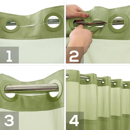 River Dream No Hook Slub Textured Shower Curtain with Snap-in PEVA Liner Set - 71" x 74"(72"), Hotel Style with See Through Top Window, Fabric Outer Curtain & Waterproof Inner Liner, Sage, 71x74 - Image 4