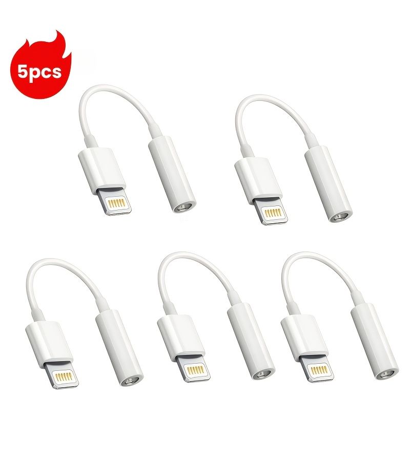 5pcs Lightning To 3.5mm Audio Adapter For iPhone 14 13 12 XS 8 White - Image 1