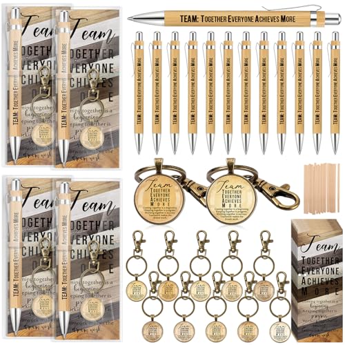 Trandraft 12 Sets Team Appreciation Gifts for Employees Bulk Inspirational Bamboo Pens Thank You Keychains Motivational Bookmarks Best Team Ever for Teacher Coworker Staff Nurse Medical Assistant - Image 1