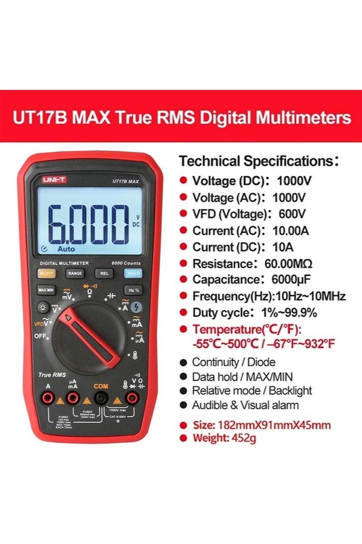 UniT UNI-T UT17B Max Digital Multimeter VFD AC DC Ammeter Voltmeter Resistance Capacitance Frequency Electric Multi Meter (UT17B MAX) - Image 5