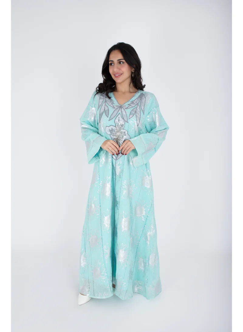 IKKXA  Classic Design Silver Patterns Jalabiya  | Best Price UAE