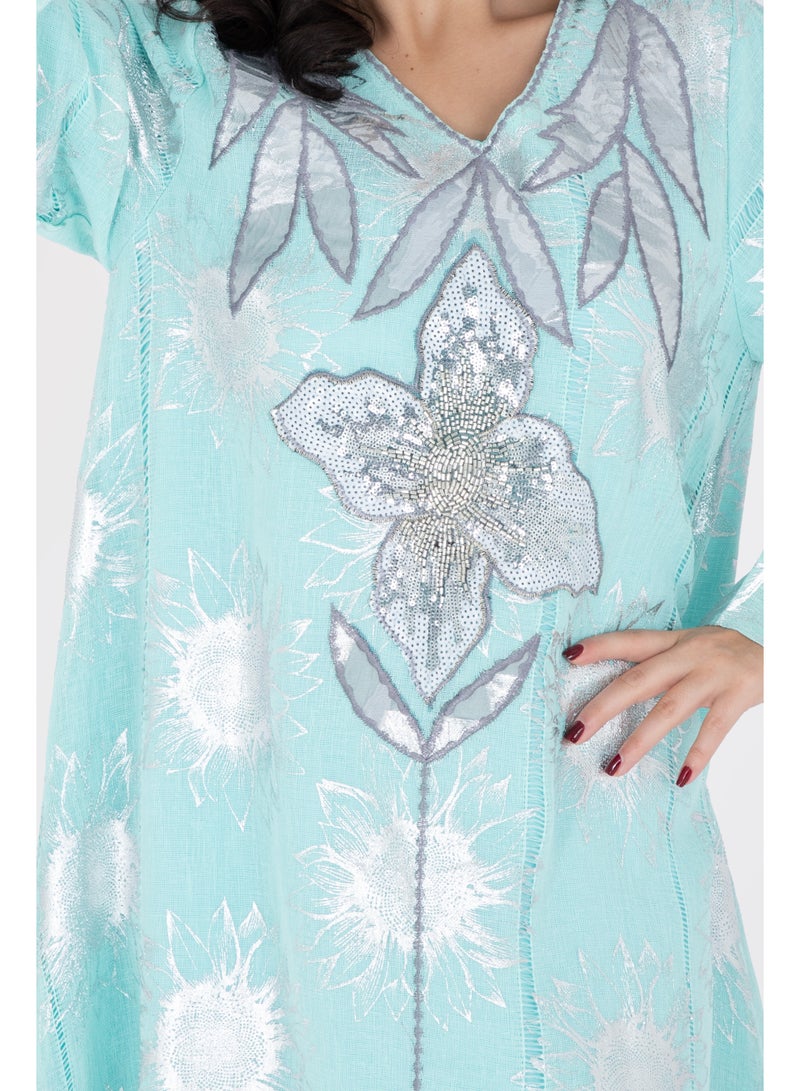 اكسا جلابية بتصميم كلاسيكي فضي - Image 2