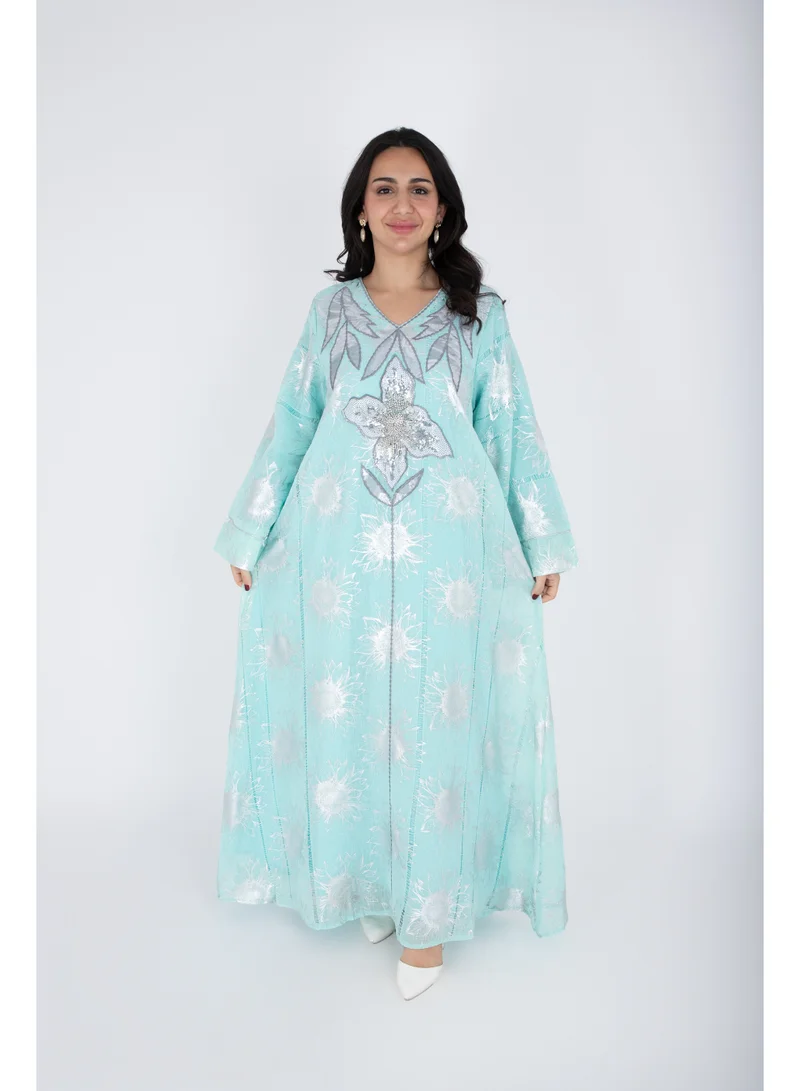 IKKXA  Classic Design Silver Patterns Jalabiya  | Best Price UAE