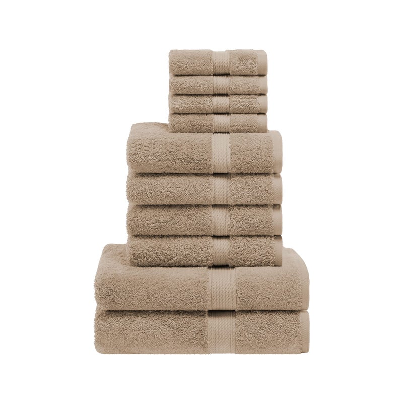 Superior Egyptian Cotton Pile 10 Piece Towel Set Includes 2 Bath 4 Hand 4 Face TowelsWashcloths Ultra Soft Luxury Towels Thick Plush Essentials Guest Bath Spa Hotel Bathroom Latte