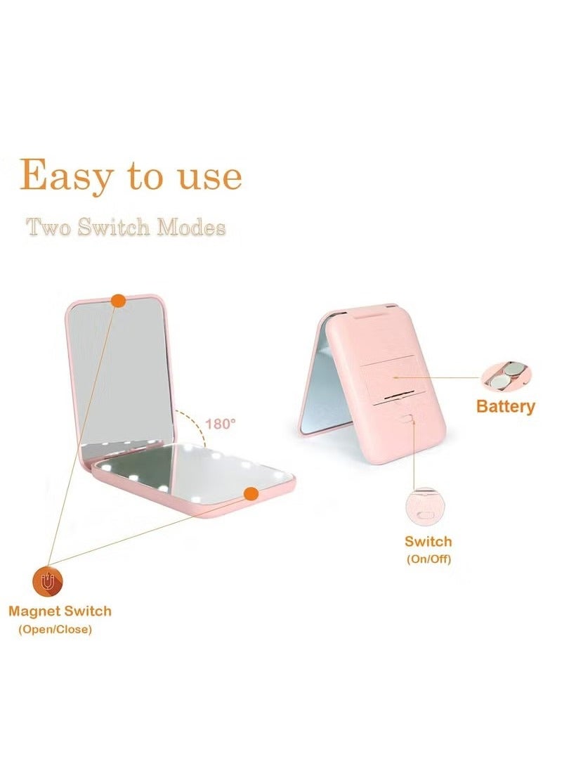 Pocket Mirror, 1X/2X Magnification LED Compact Travel Makeup Mirror With Light, 2-Sided, Portable, Folding, Handheld (Pink)  - Image 5