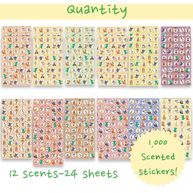 Joyful Artistry Scratch and Sniff Stickers â€“ 1000 Fun Animal Smelly Sticker Set for Kids Classroom, Scented Reward Stickers, 25 Sheets, 12 Fruit Scents, Motivational Teacher Stickers for Students, Teachers Must Haves - Image 2