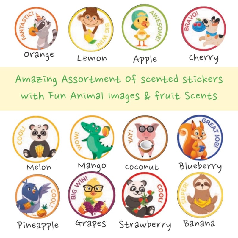 Joyful Artistry Scratch and Sniff Stickers â€“ 1000 Fun Animal Smelly Sticker Set for Kids Classroom, Scented Reward Stickers, 25 Sheets, 12 Fruit Scents, Motivational Teacher Stickers for Students, Teachers Must Haves - Image 4