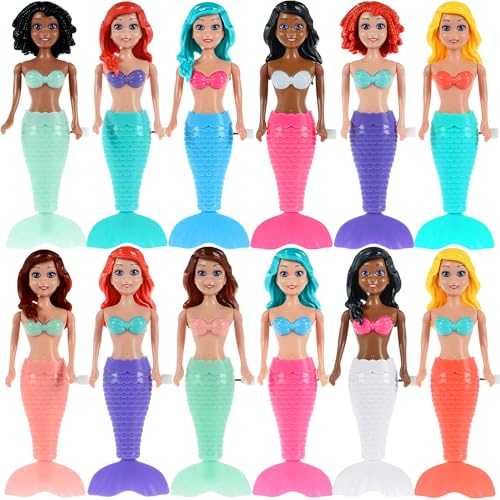 dollbie 12Pack WindUp Mermaid Bath Toys for Kids Toddler Bath Toys for Kids Moving Tail Priness Doll Diverse Hair Colors Styles Mermaids Swimming Pool Party Favors - Image 5