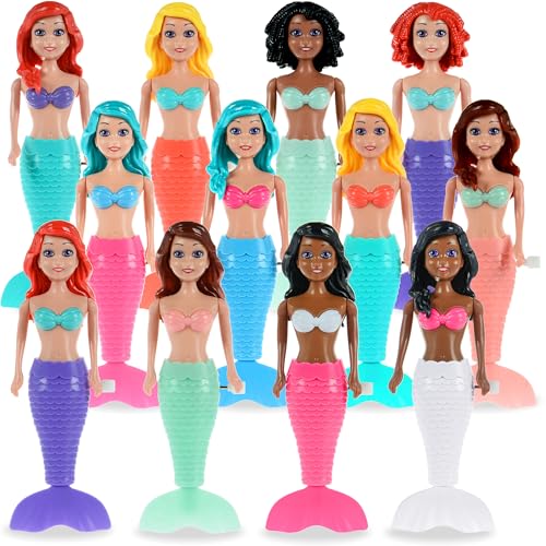 dollbie 12Pack WindUp Mermaid Bath Toys for Kids Toddler Bath Toys for Kids Moving Tail Priness Doll Diverse Hair Colors Styles Mermaids Swimming Pool Party Favors - Image 1