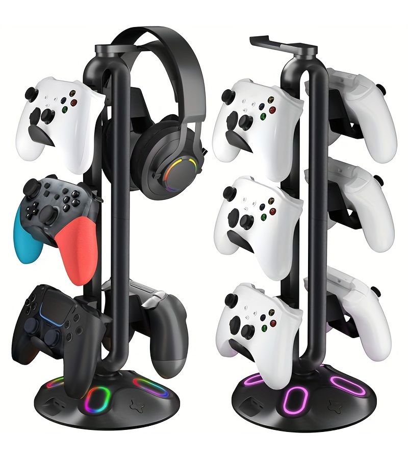 Gaming Headphone Stand And Controller Holder With 9 Light Modes 2 USB Ports 3 5mm And Type C Black Desk Accessory For Gamers PHY YXZJ 100 - Image 1