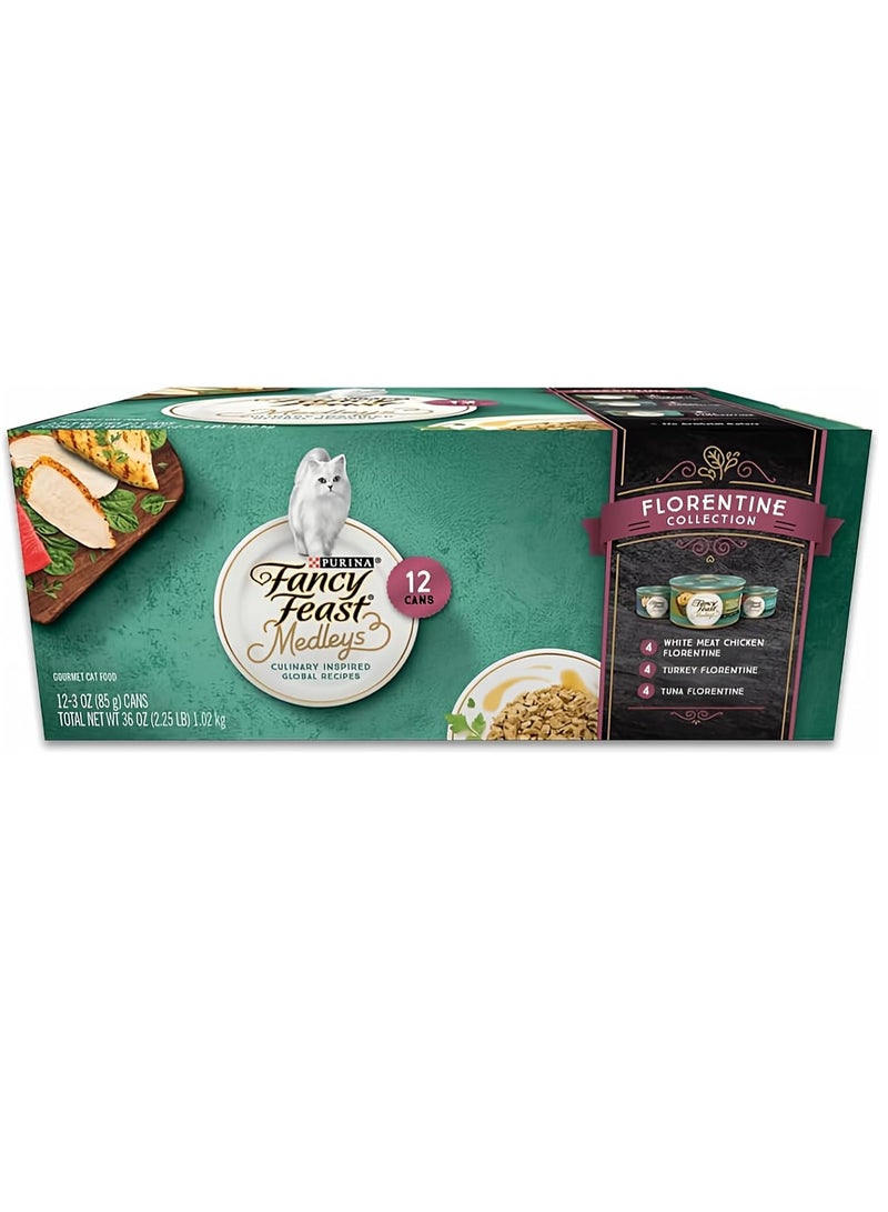 Purina Fancy Feast Medleys Florentine Collection Adult Wet Cat Food Variety Pack, 3 OZ Cans, 12 CT