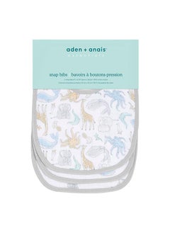 aden + anais Pack of 3 Essentials Snap Bib, 100% Cotton Muslin, Soft Absorbent 3 Layers, Adjustable, 13" X 9"  - Image 1