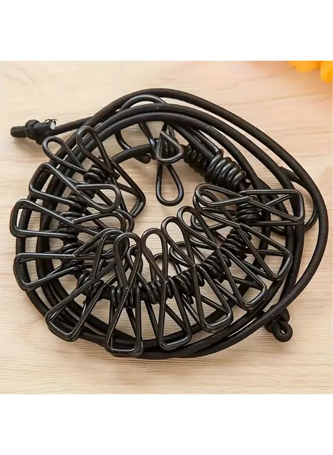 Black Portable Travel Clothesline with 12 Colorful Clothespins Indoor Outdoor Garment Drying Rope Camping Accessory - Image 3