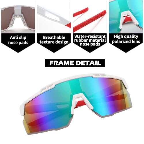 Karsaer Unisex Sports Mirrored Sunglasses For Men And Women, Uv400 Protection Cycling Goggles Golf Baseball Driving Fishing E1146, White Frame & Green Mirrored Lens, oversized - Image 2