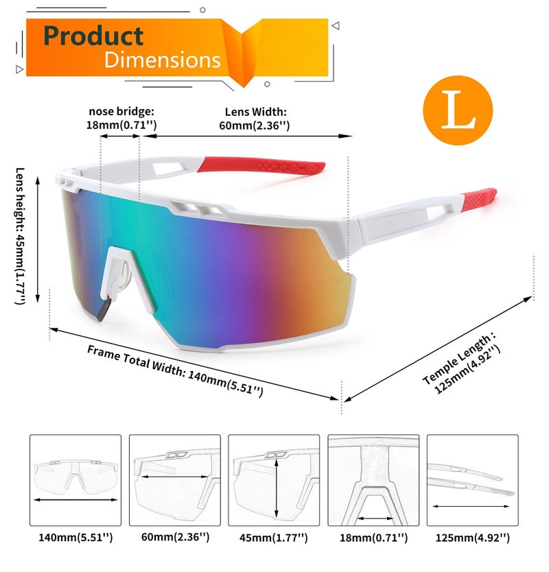 Karsaer Unisex Sports Mirrored Sunglasses For Men And Women, Uv400 Protection Cycling Goggles Golf Baseball Driving Fishing E1146, White Frame & Green Mirrored Lens, oversized - Image 4