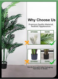 DBLEW Set Of 2 Pieces Artificial 5.2ft Palm Tree Plastic Potted Fake Greenery with Bendable Branches for Home Indoor Living Room Restaurant Cafe Office Plants Decoration Set 20 Leaves  - Image 3