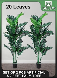 DBLEW Set Of 2 Pieces Artificial 5.2ft Palm Tree Plastic Potted Fake Greenery with Bendable Branches for Home Indoor Living Room Restaurant Cafe Office Plants Decoration Set 20 Leaves  - Image 1