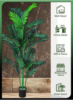 DBLEW Set Of 2 Pieces Artificial 5.2ft Palm Tree Plastic Potted Fake Greenery with Bendable Branches for Home Indoor Living Room Restaurant Cafe Office Plants Decoration Set 20 Leaves  - Image 4