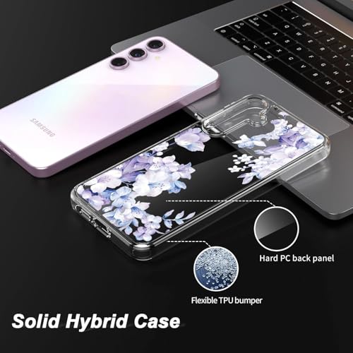 Elzzi Clear Transparent Flower Cover for Samsung S23 Plus Case Shockproof Case Floral Design Camera Protection Shockproof PC+TPU Transparent Flower Cover for Girls & Women (Purple) - Image 3