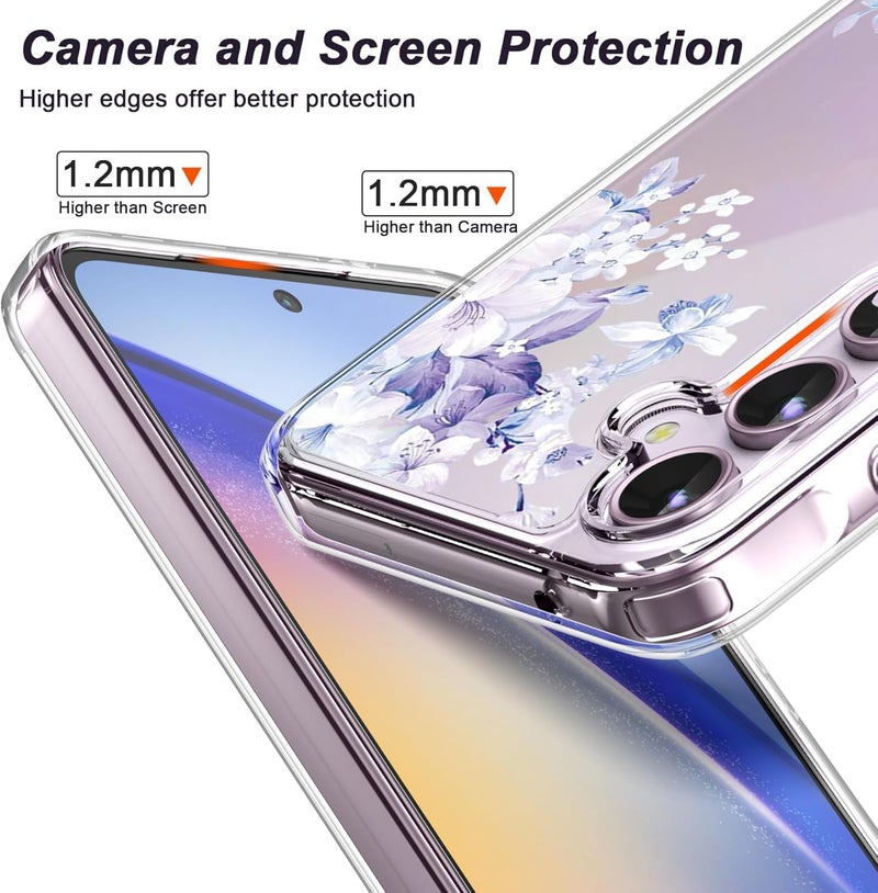 Elzzi Clear Transparent Flower Cover for Samsung S23 Plus Case Shockproof Case Floral Design Camera Protection Shockproof PC+TPU Transparent Flower Cover for Girls & Women (Purple) - Image 4