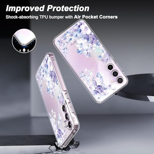 Elzzi Clear Transparent Flower Cover for Samsung S23 Plus Case Shockproof Case Floral Design Camera Protection Shockproof PC+TPU Transparent Flower Cover for Girls & Women (Purple) - Image 5