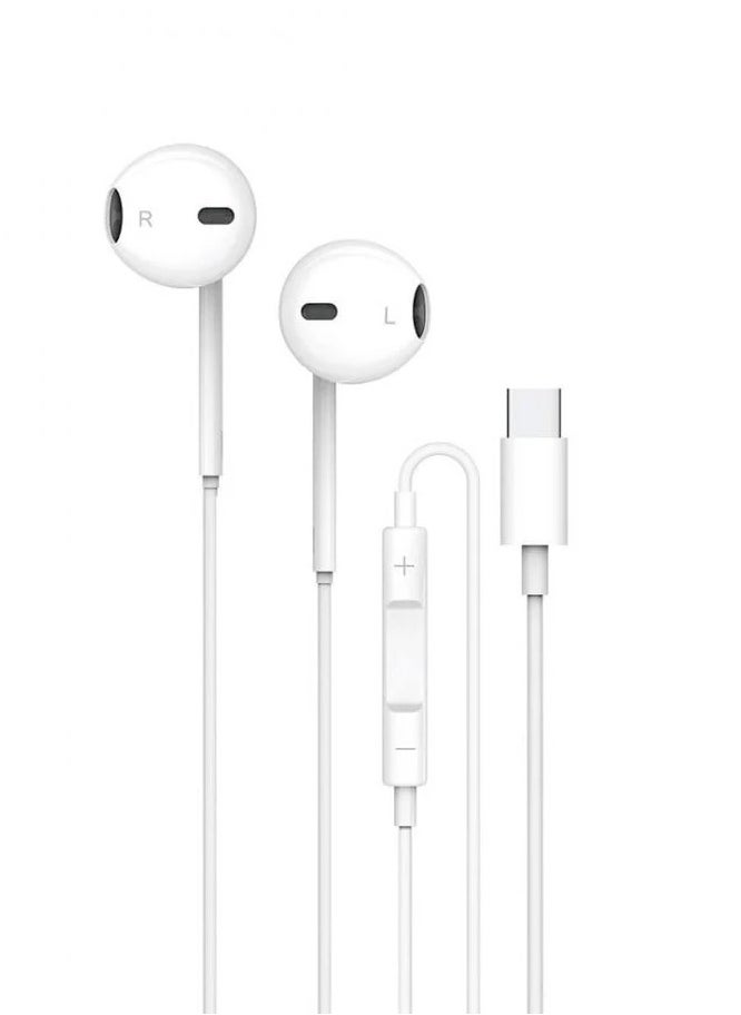 Phone Planet Type-C Wired Earphones with Built-in Microphone Compatible with All phone-White  - Image 1
