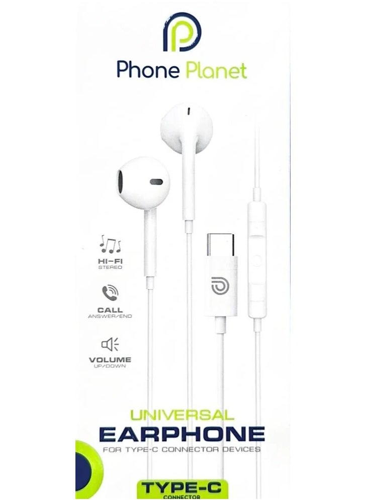Phone Planet Type-C Wired Earphones with Built-in Microphone Compatible with All phone-White  - Image 2
