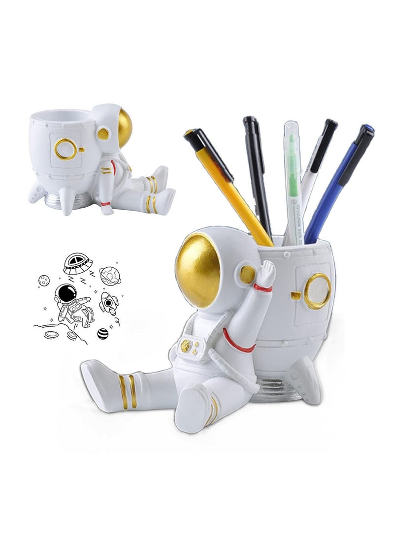 KASTWAVE Astronaut Pen Holder, for Kids Astronaut Pen Organizer Fairy Figure Pen Holder, for Desk Decoration, Back to School Gift, for Kids (Back Rocket) - Image 1