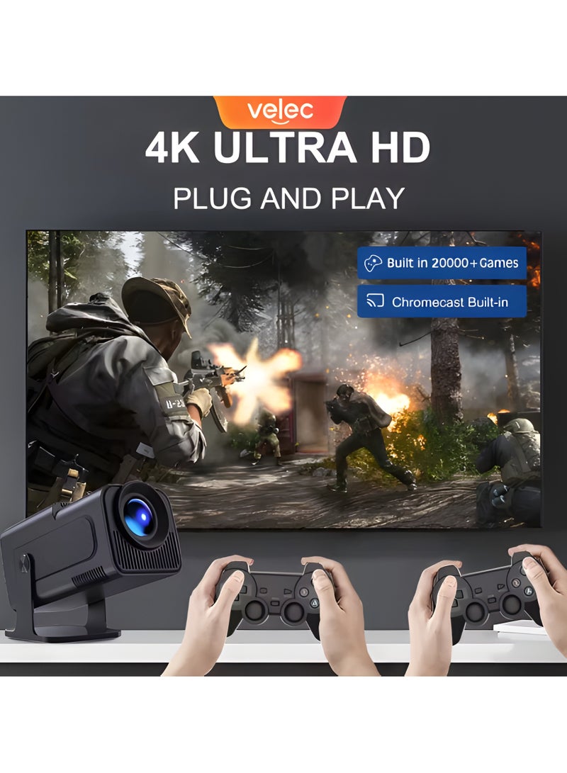 Ultra HD Gaming Projector with 2 Controllers, Remote, Netflix and Streaming Apps Support, Black