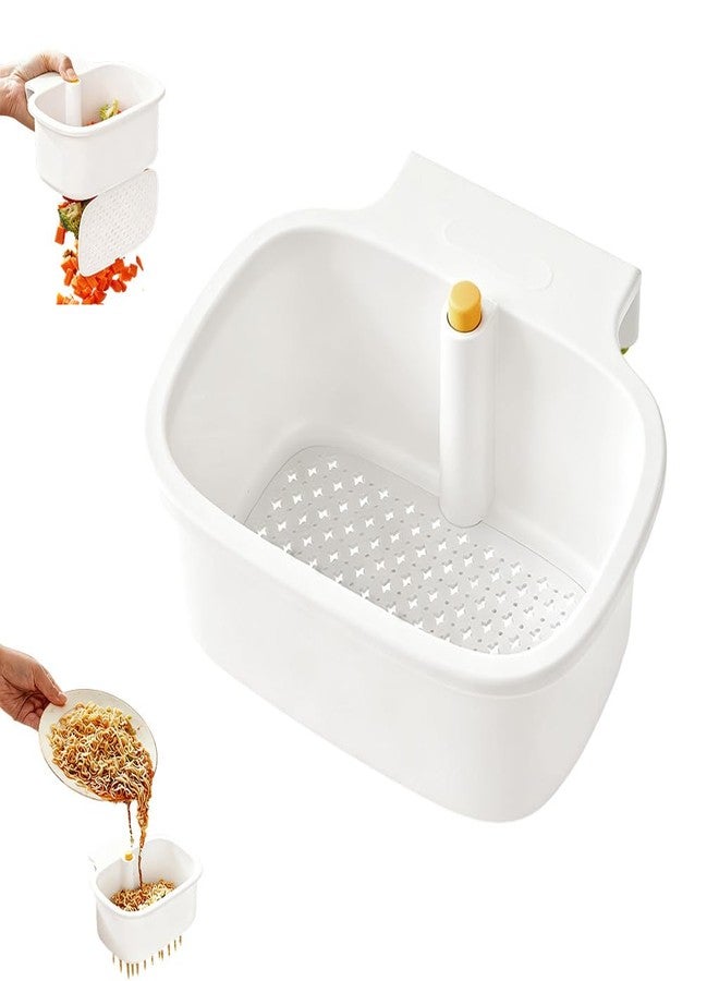 Supvox® Sink Drain Basket, Porous Sink Strainer with One-Button Empty, Multi-Functional Food Residue Catcher Storage Basket, 18.5x16x9cm-White - Image 1