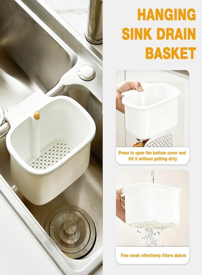 Supvox® Sink Drain Basket, Porous Sink Strainer with One-Button Empty, Multi-Functional Food Residue Catcher Storage Basket, 18.5x16x9cm-White - Image 4