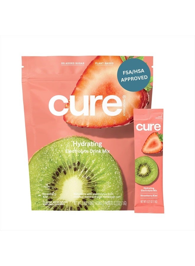 Cure Hydration Cure Hydrating Electrolyte Mix | Electrolyte Powder for Dehydration Relief | Made with Coconut Water | No Added Sugar | Vegan | Paleo Friendly | Pouch of 14 Packets - Strawberry Kiwi - Image 1