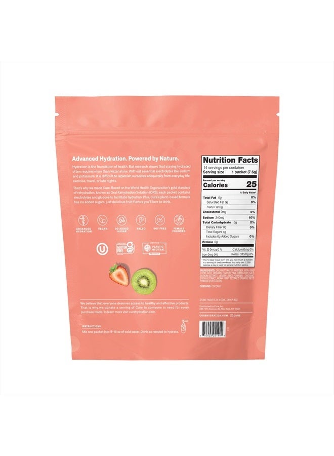 Cure Hydration Cure Hydrating Electrolyte Mix | Electrolyte Powder for Dehydration Relief | Made with Coconut Water | No Added Sugar | Vegan | Paleo Friendly | Pouch of 14 Packets - Strawberry Kiwi - Image 2