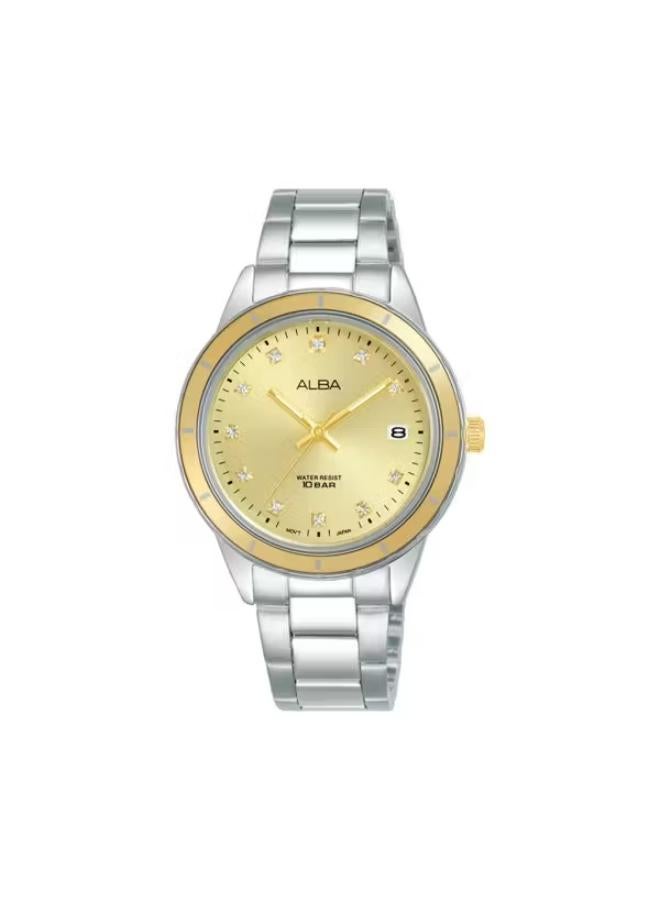 ALBA Ladies' Hand Watch ACTIVE Stainless Band, Gold Dial AG8M85X1