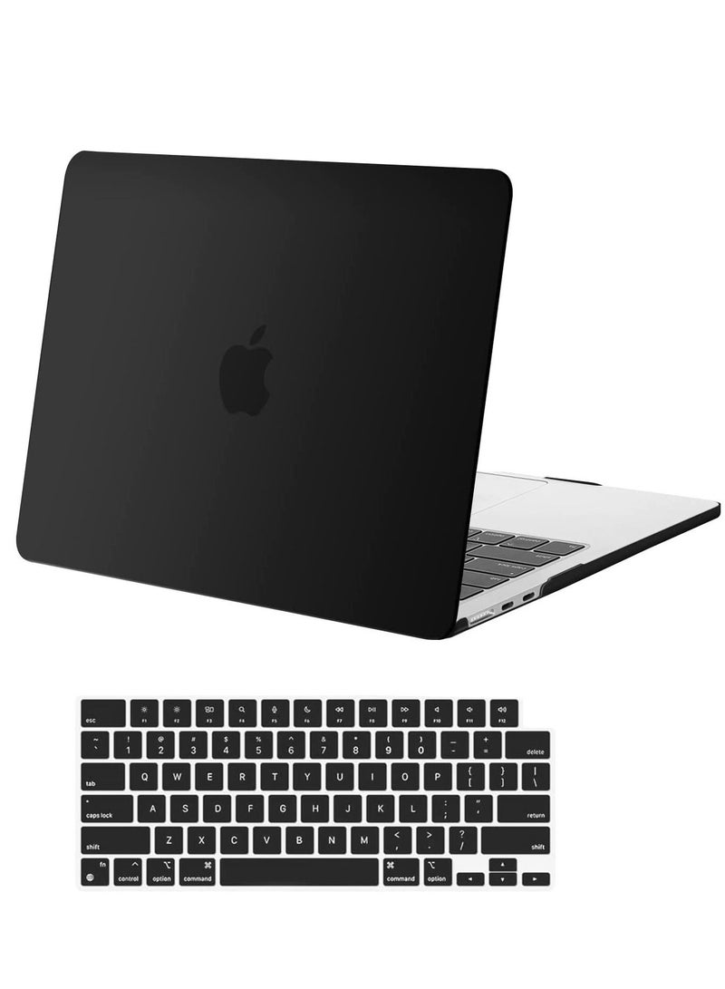 جراب MacBook Air 15 بوصة 2023 Release A2941 M2 رقاقة مع شاشة Retina سائلة ومعرف اللمس حافظة بلاستيكية صلبة واقية وغطاء لوحة مفاتيح أسود - Image 1