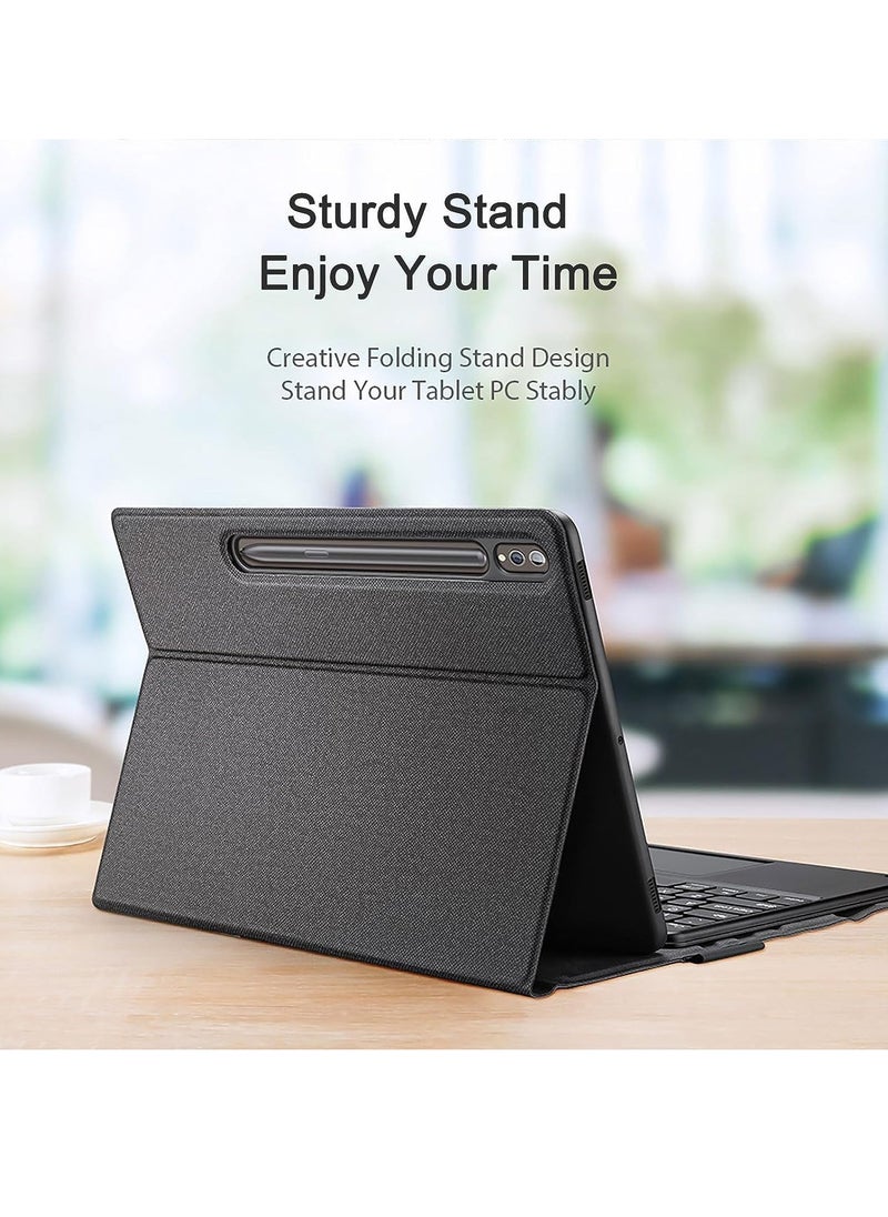 Keyboard Case for Samsung Galaxy Tab S9 Plus 12.4 Inch 2023 – Premium PU Leather Cover, Detachable Bluetooth Keyboard with Smart Trackpad, Magnetic Adsorption for Seamless Typing Experience