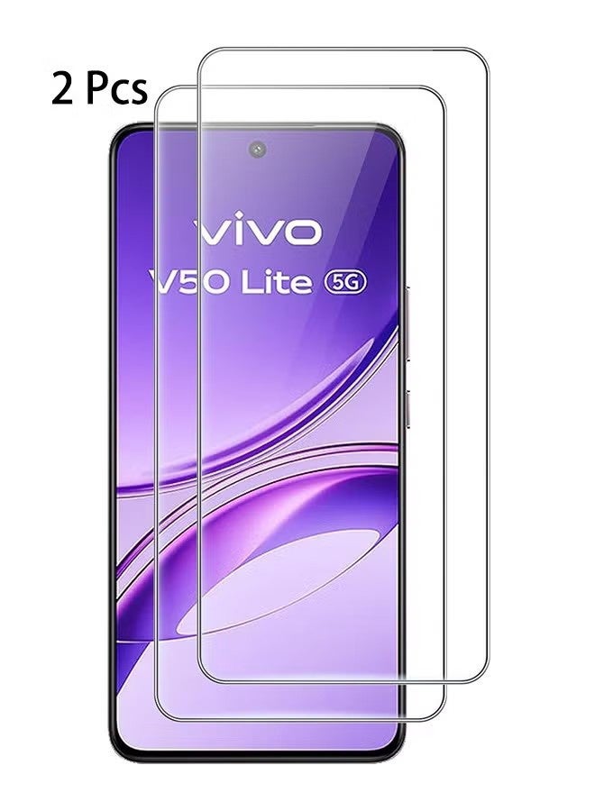 واي جيه طقم شاشتين واقي شاشة Vivo V50 Lite 5G، زجاج مقسى بدرجة صلابة 9H لهاتف Vivo V50 Lite 5G، فيلم مقسى كامل التغطية وخالي من الفقاعات، فيلم مقاوم للخدش - Image 1