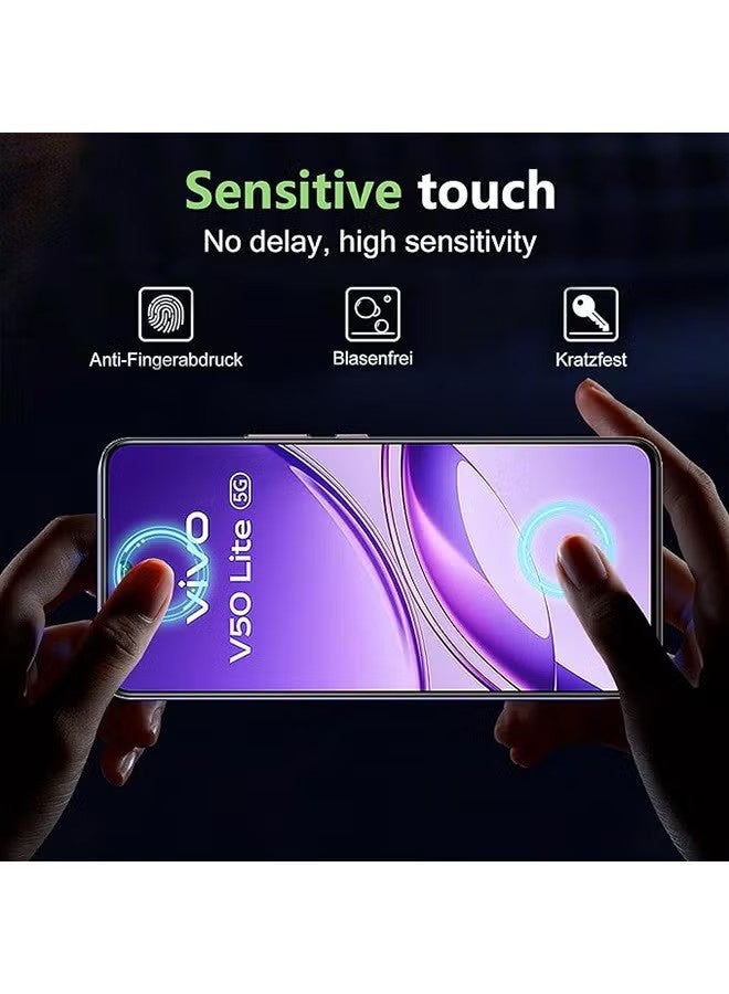 واي جيه طقم شاشتين واقي شاشة Vivo V50 Lite 5G، زجاج مقسى بدرجة صلابة 9H لهاتف Vivo V50 Lite 5G، فيلم مقسى كامل التغطية وخالي من الفقاعات، فيلم مقاوم للخدش - Image 4